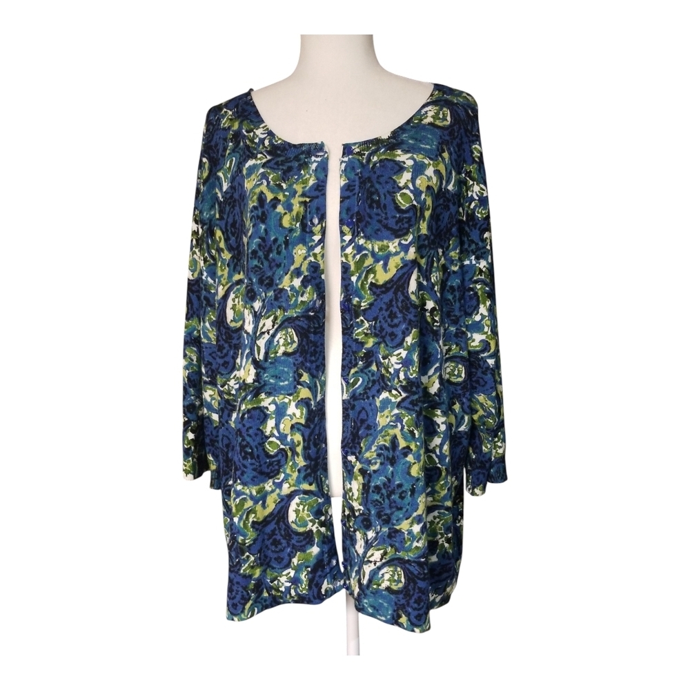 Lane Bryant Blue and Green Patterned Cardigan - Picture 6 of 6